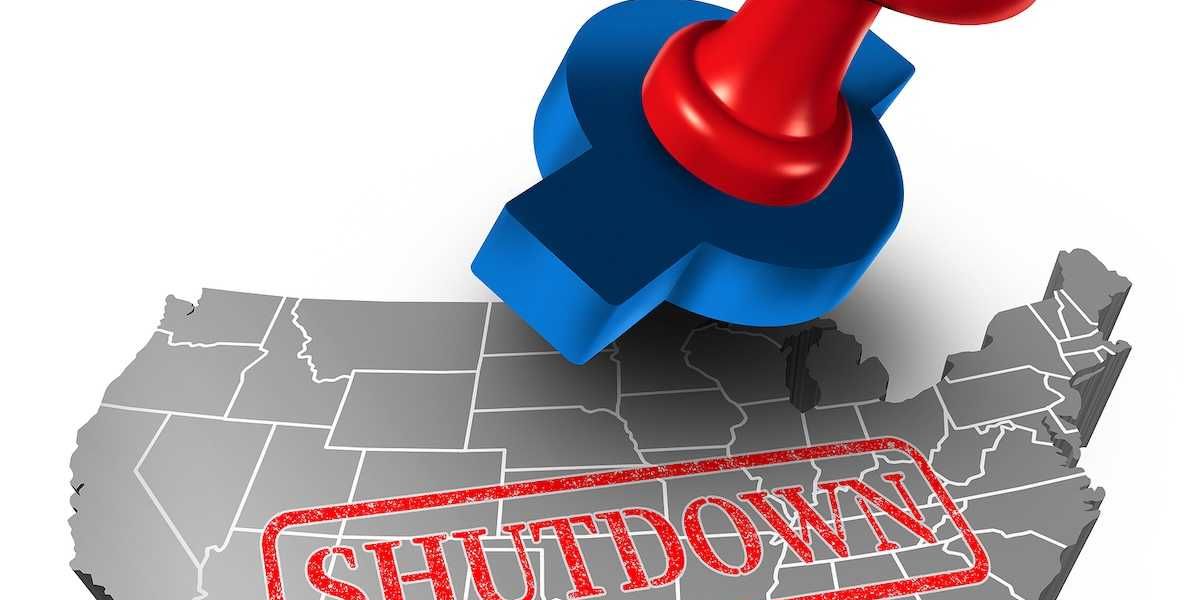 3D illustration depicting US government shutdown over policy impasse