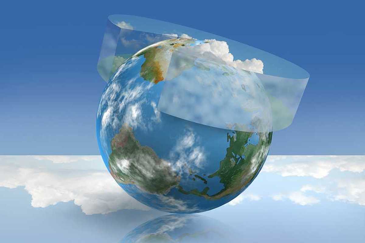 3D illustration of planet Earth with climate control geoengineering technology employed for filtering sunlight.