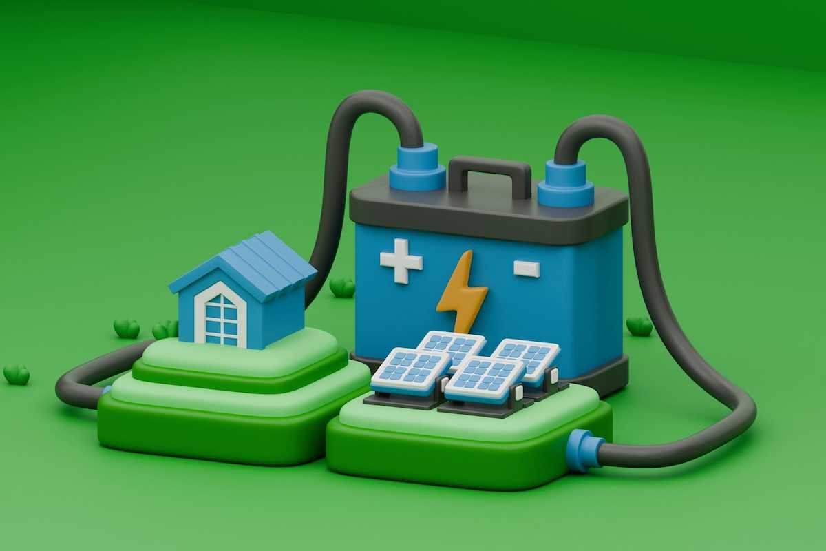 3D rendered illustration of solar system and battery storage