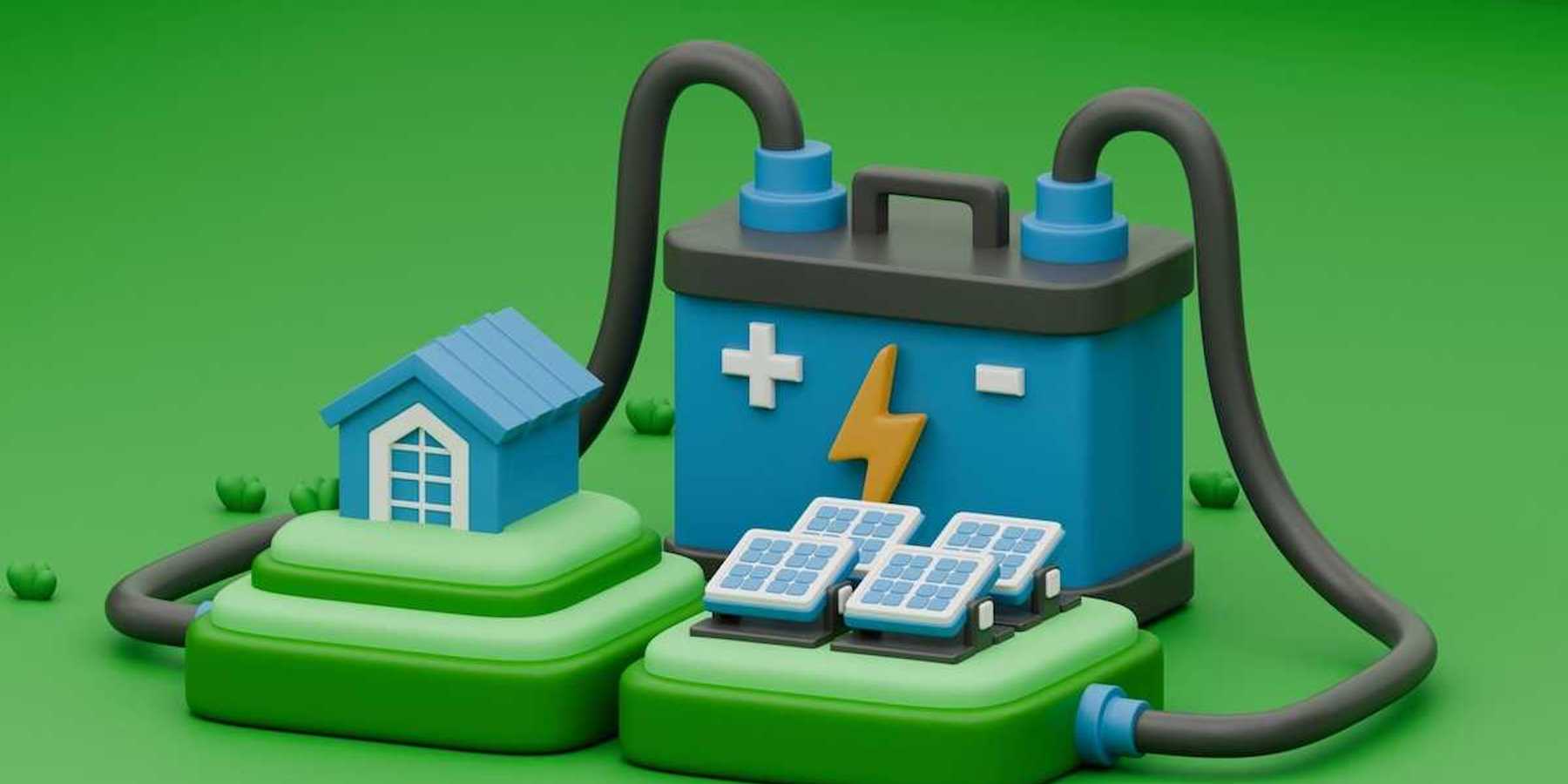 3D rendered illustration of solar system and battery storage