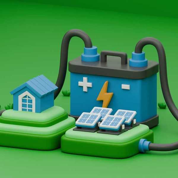 3D rendered illustration of solar system and battery storage