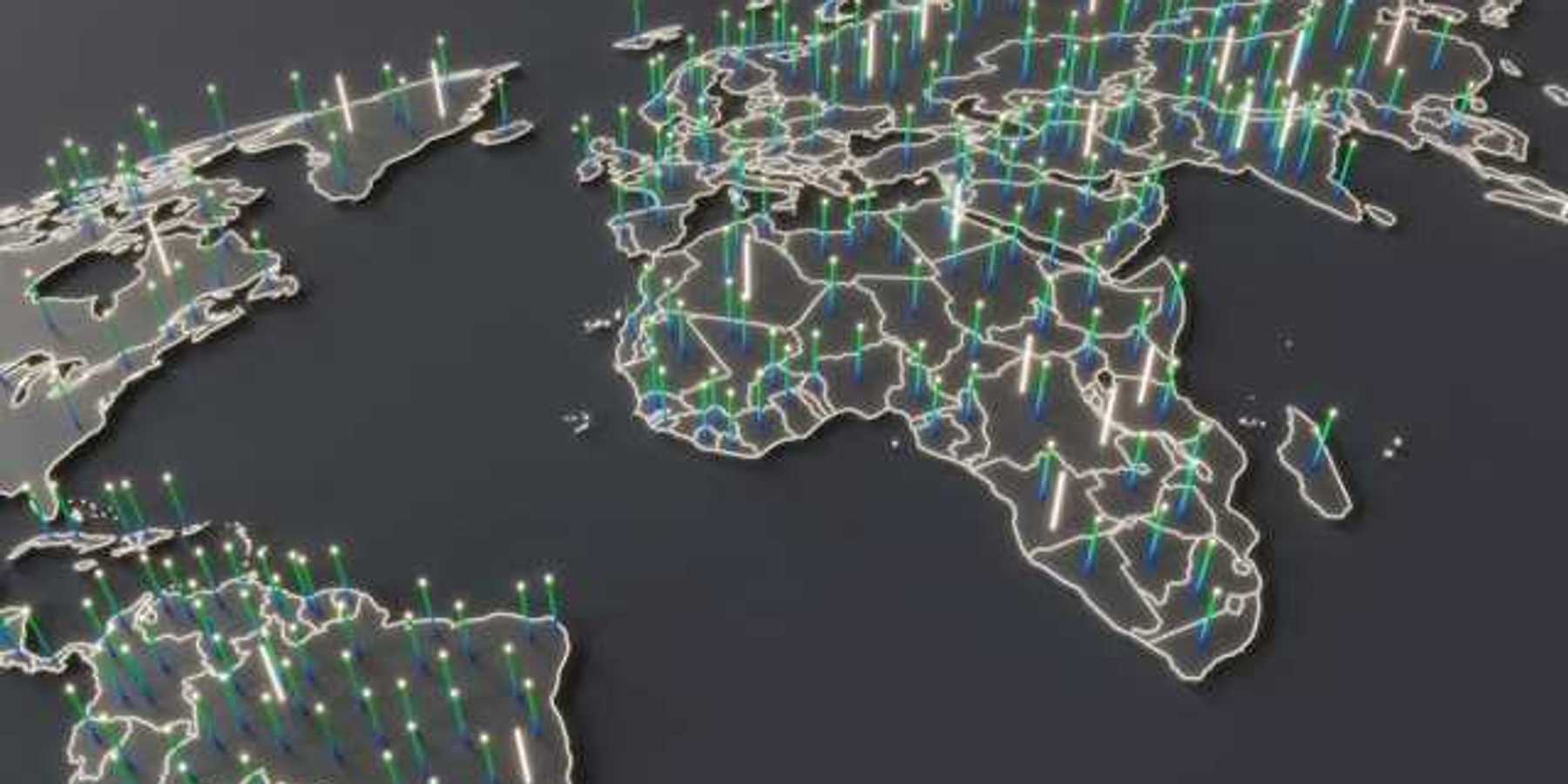 3D world map with glowing data points