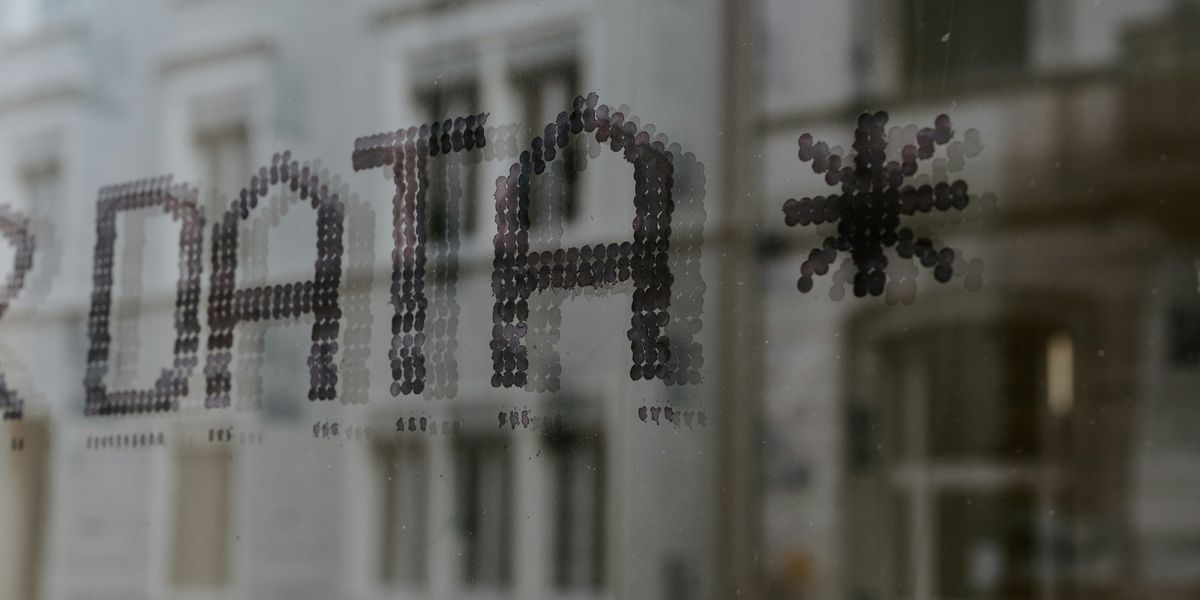 a close up of a window with the word DATA on it.