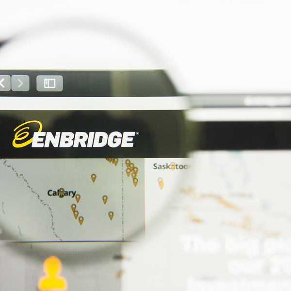 A closeup of the Enbridge logo on a website