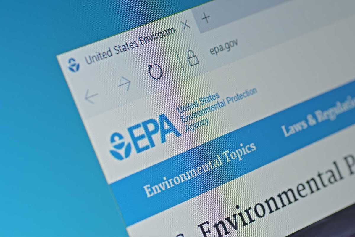 A computer screenshot shows details of United States Environmental Protection Agency main page on its web site.