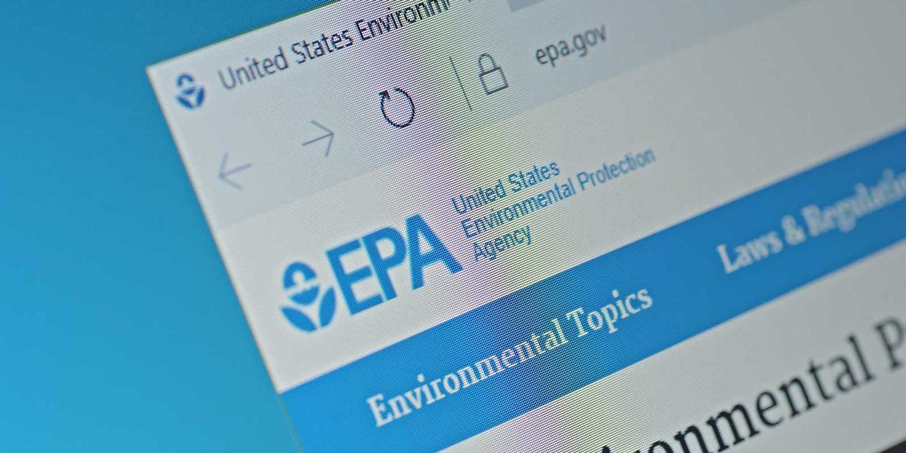 A computer screenshot shows details of United States Environmental Protection Agency main page on its web site.