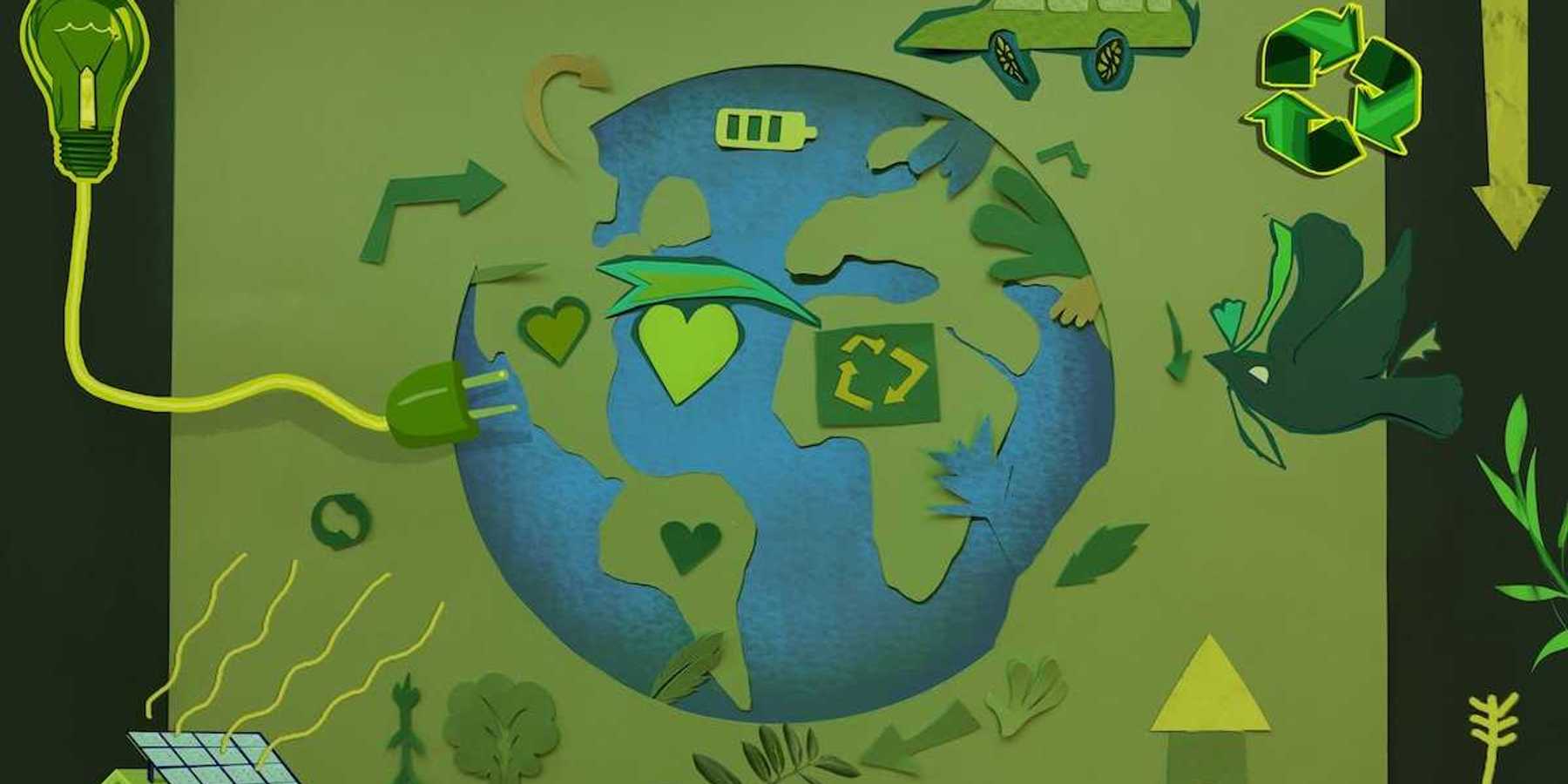 A depiction of a greener planet, green energy, and green solutions for the planet.