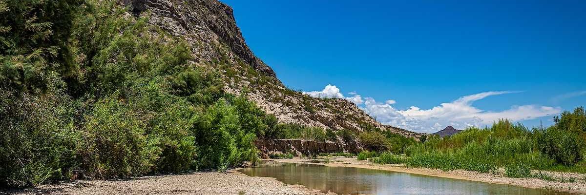 A dry river bed during a hot summer at Big Bend National Park in Texas.