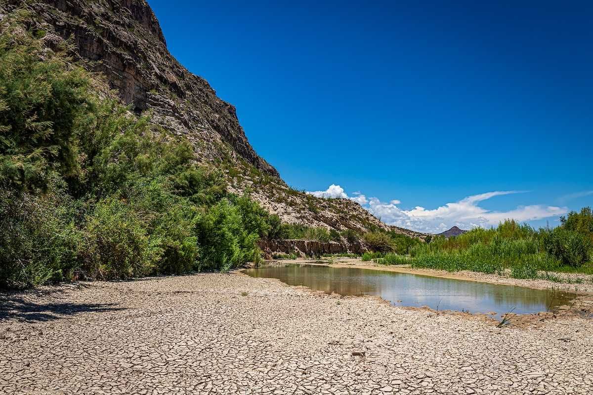 A dry river bed during a hot summer at Big Bend National Park in Texas.