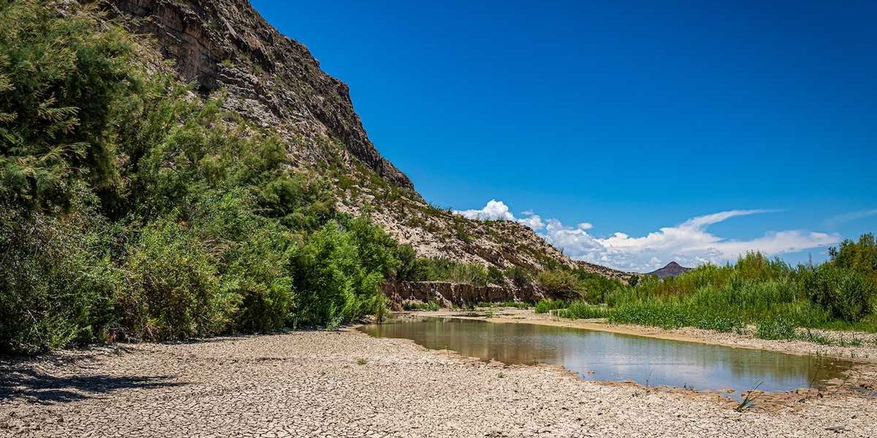 A dry river bed during a hot summer at Big Bend National Park in Texas.