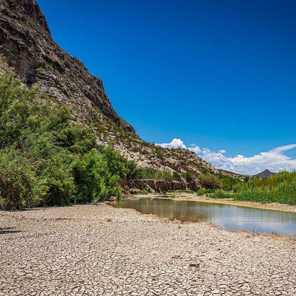 A dry river bed during a hot summer at Big Bend National Park in Texas.