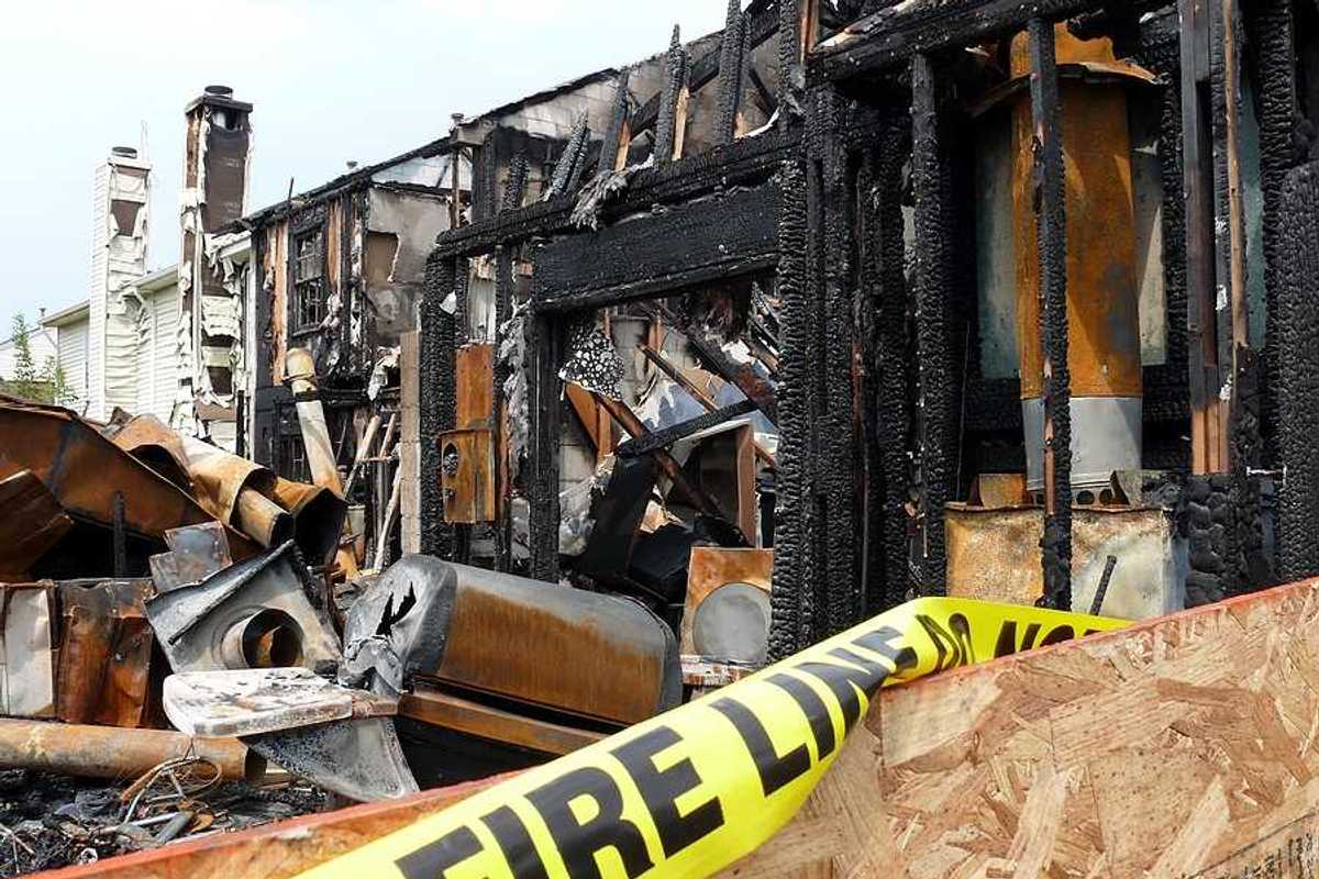 A fire-damaged house