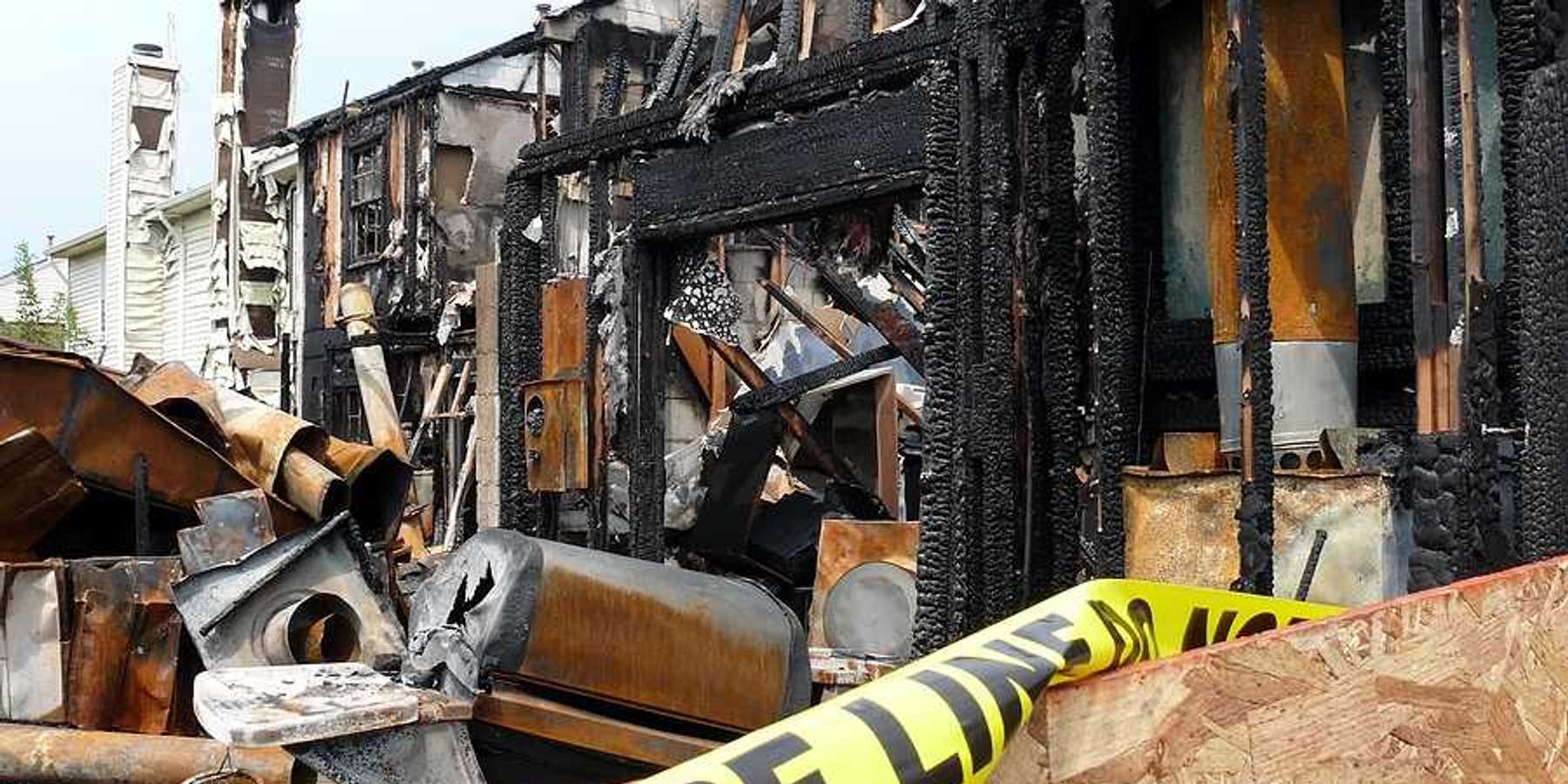 A fire-damaged house