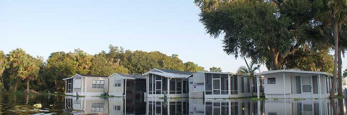 A flooded mobile home park