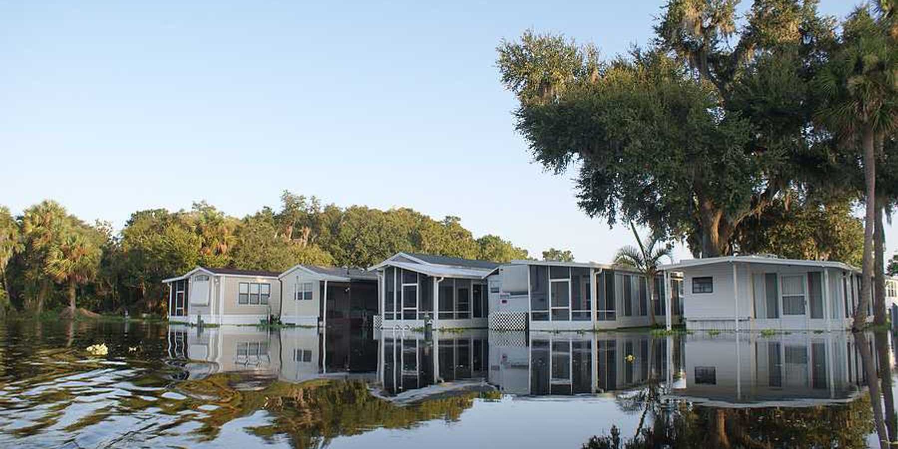 A flooded mobile home park