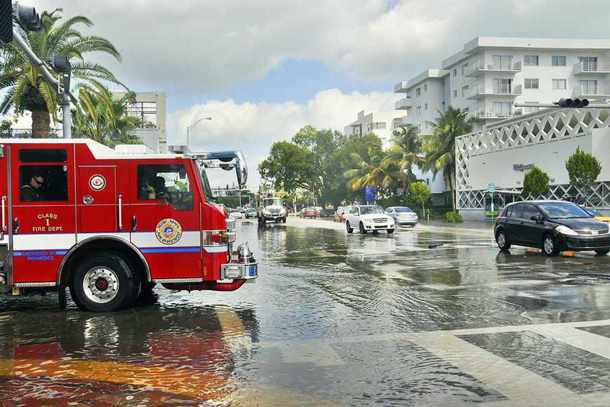 A flooded street in Miami Florida