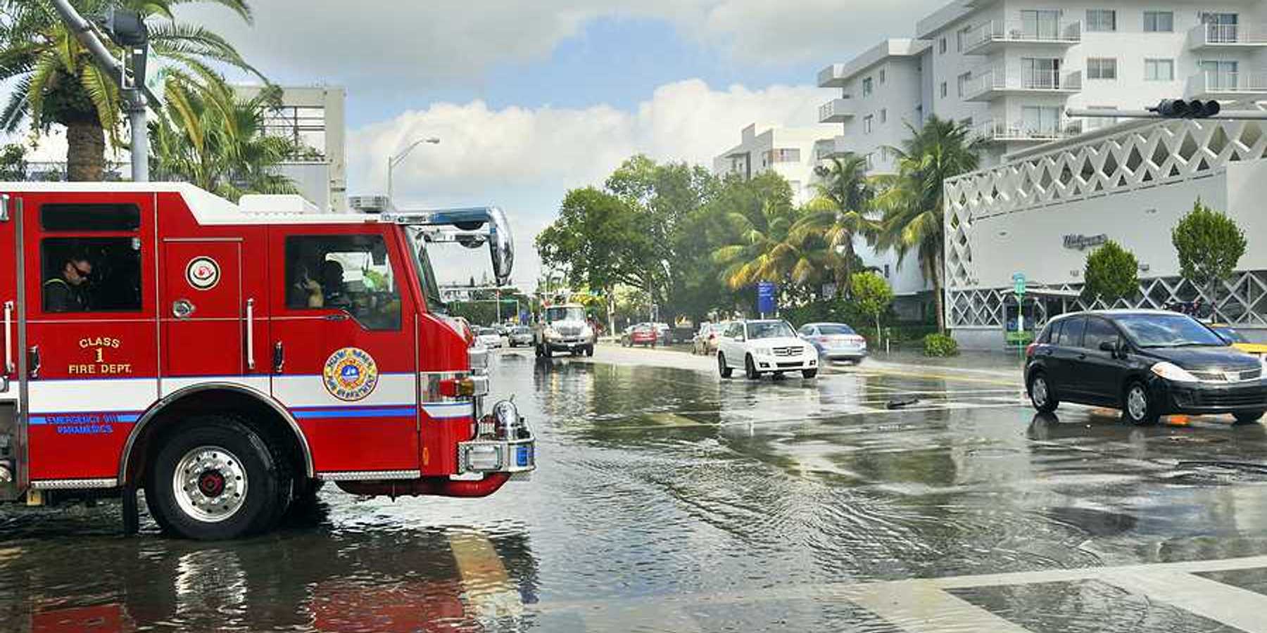 A flooded street in Miami Florida