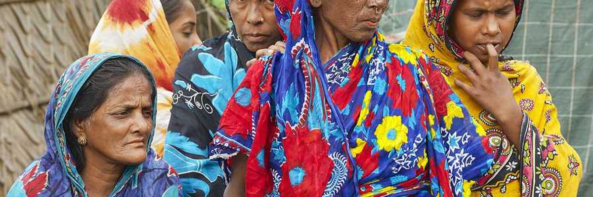 A group of Bangladeshi women dressed in traditional garb