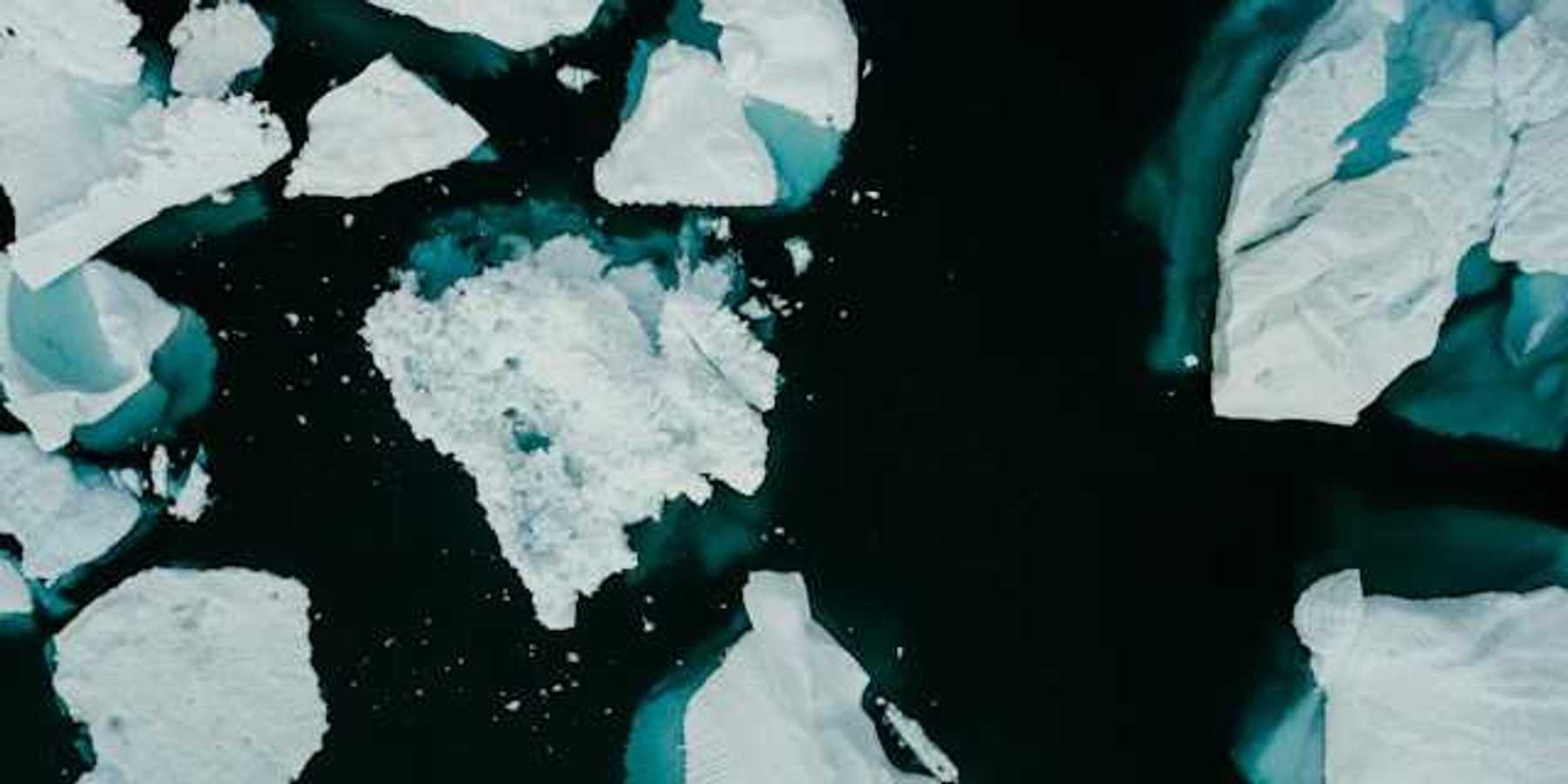 A group of icebergs floating around