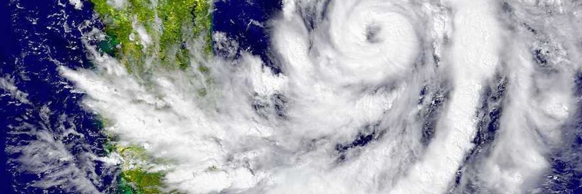 A hurricane approaching the southern United States as viewed from space