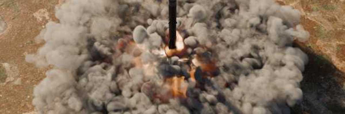 A missile being launched in the desert