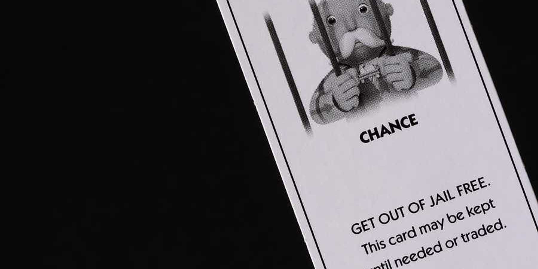 A Monopoly card that says CHANCE and Get out of jail free