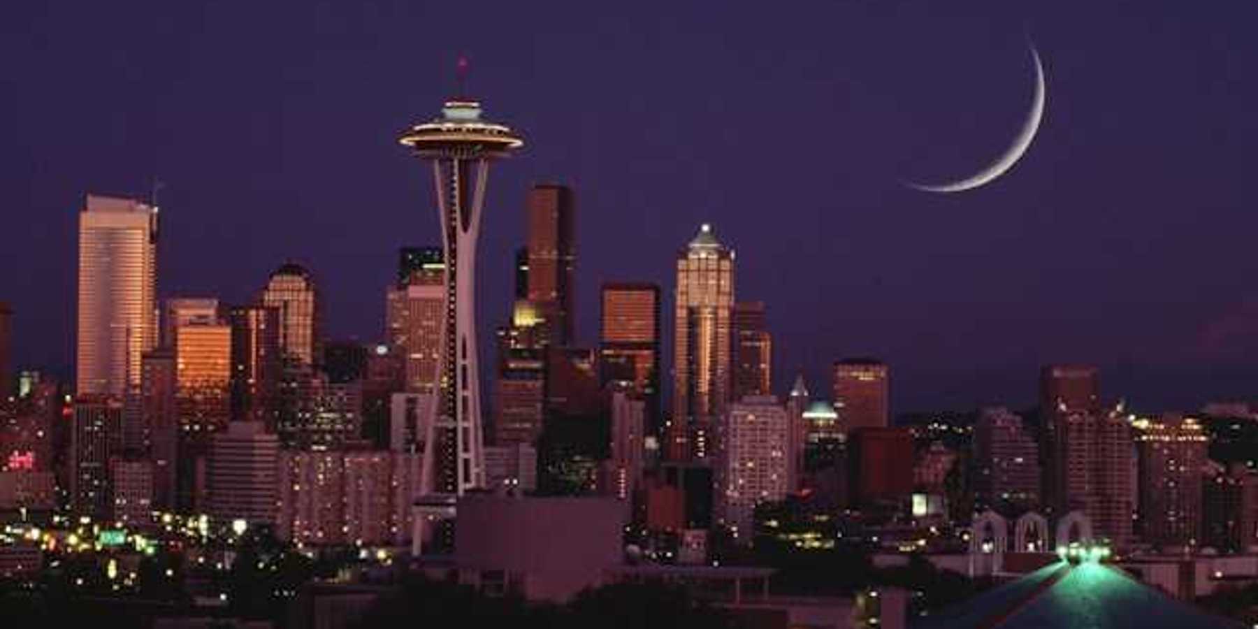 A night view of the Seattle, Washington skyline