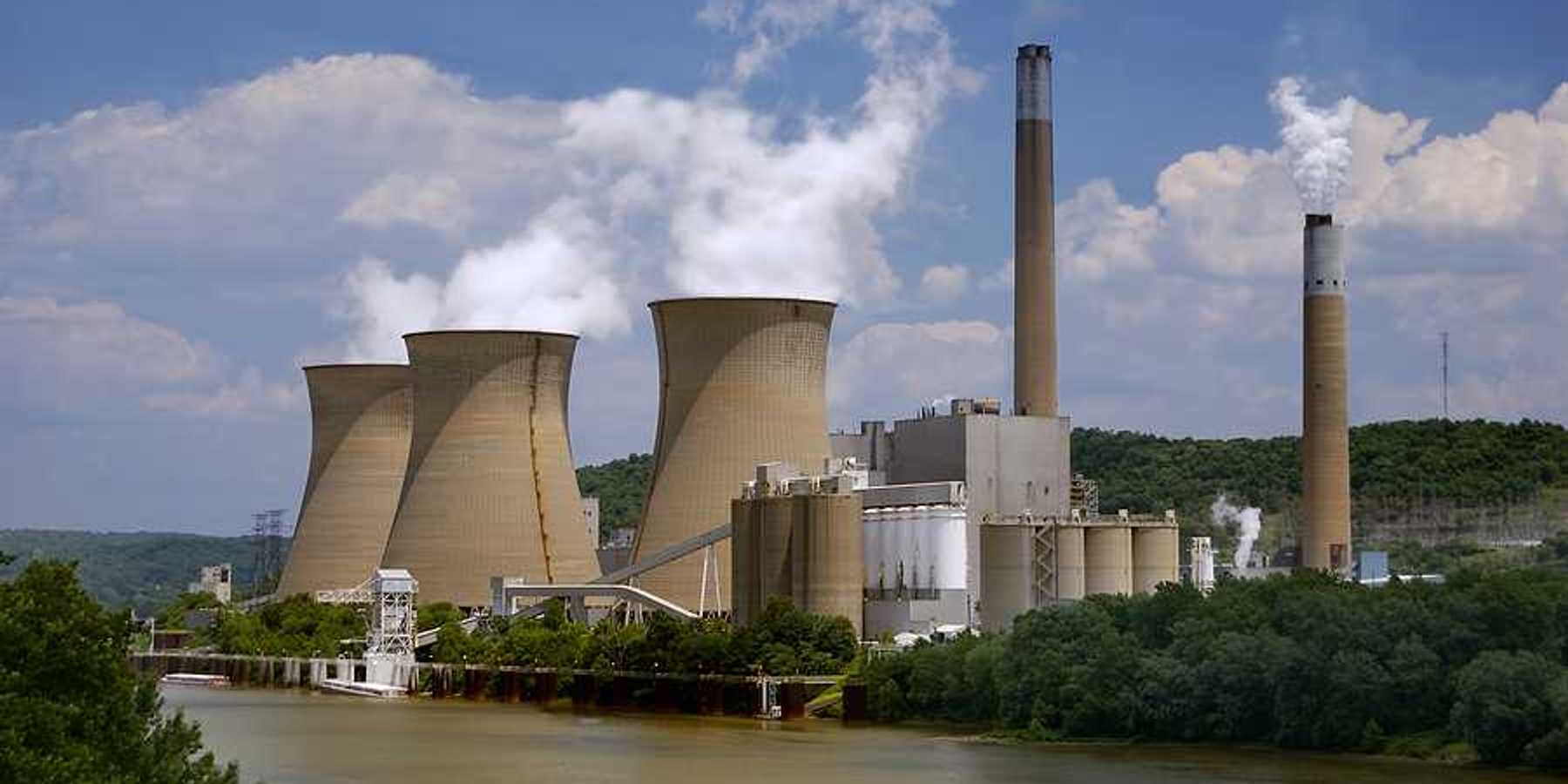 A nuclear power plant situated along a river.
