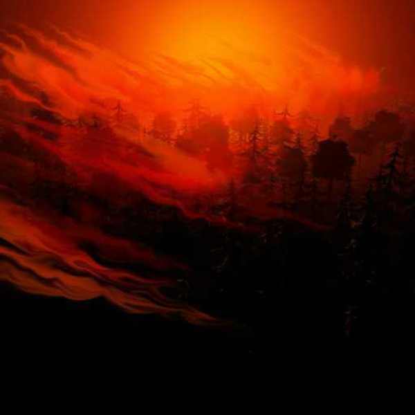 A painting of a wildfire in the forest