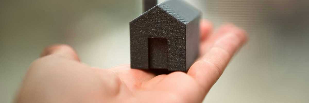 A person holding a small model of a house in their hand