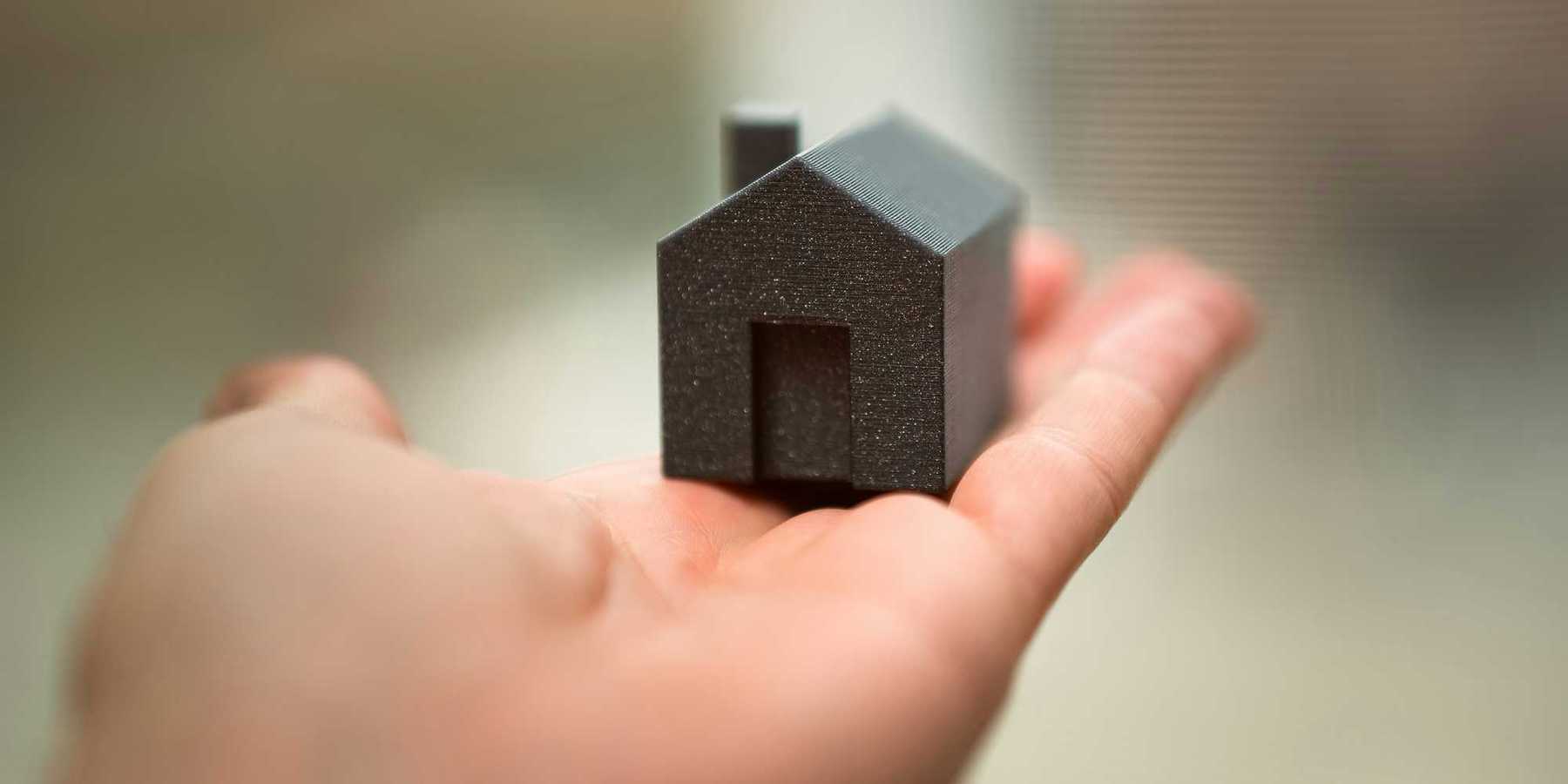 A person holding a small model of a house in their hand