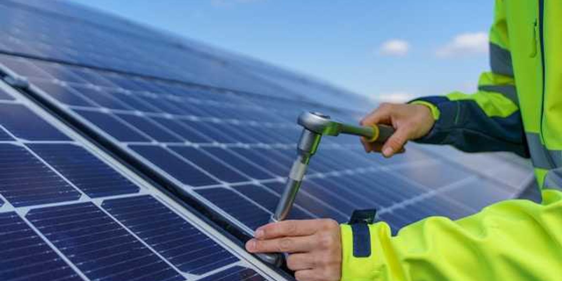 A person installing solar panels on a rooftop