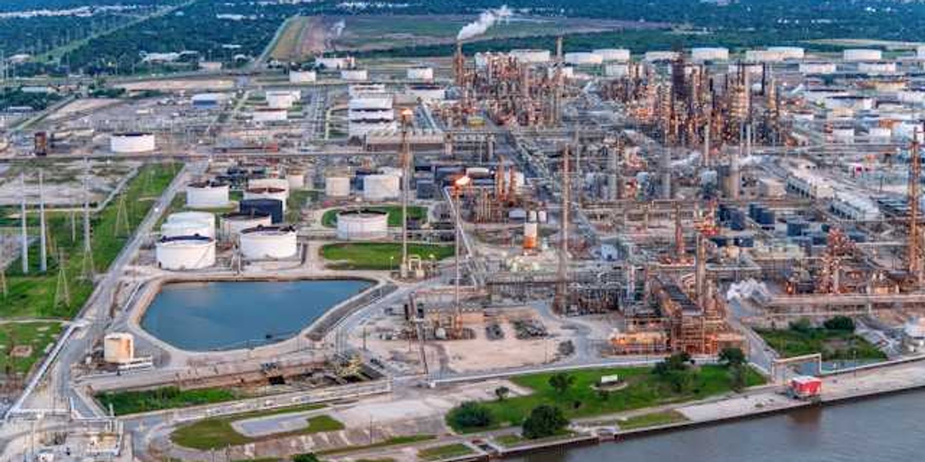 A petrochemical plant on the edge of a river