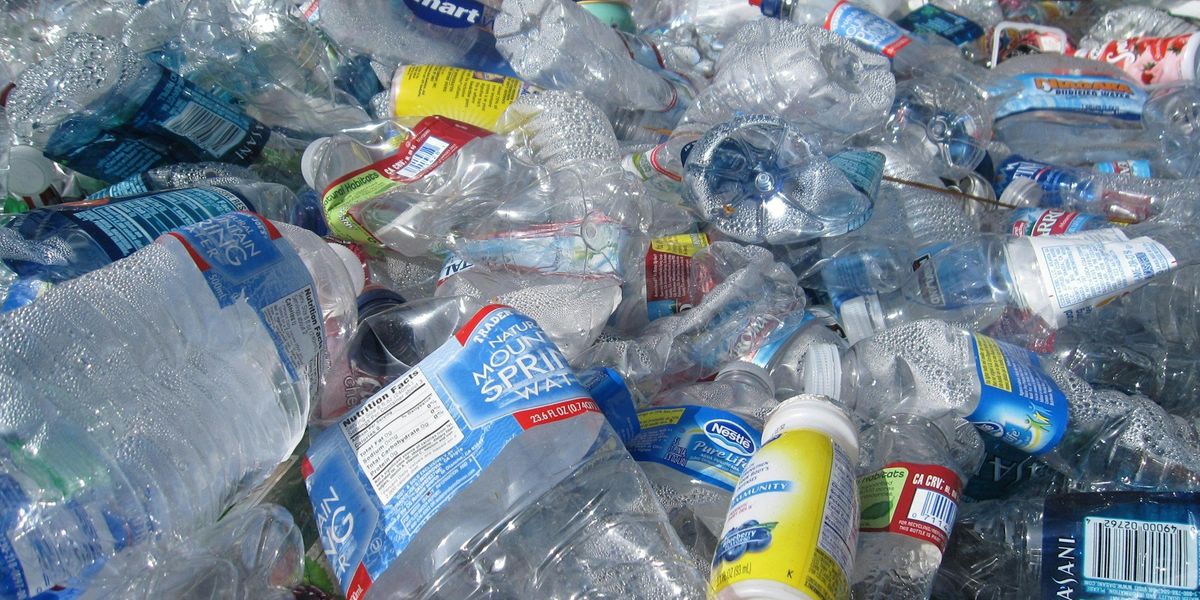 A pile of plastic bottles for recycling.