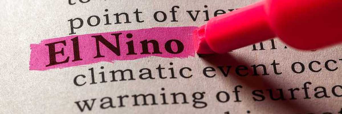 A pink highlighter highlighting the words "El Nino" in a book