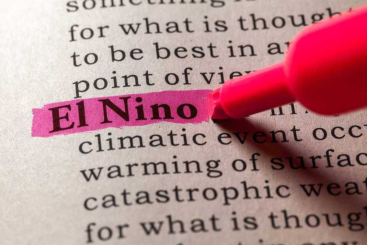 A pink highlighter highlighting the words "El Nino" in a book