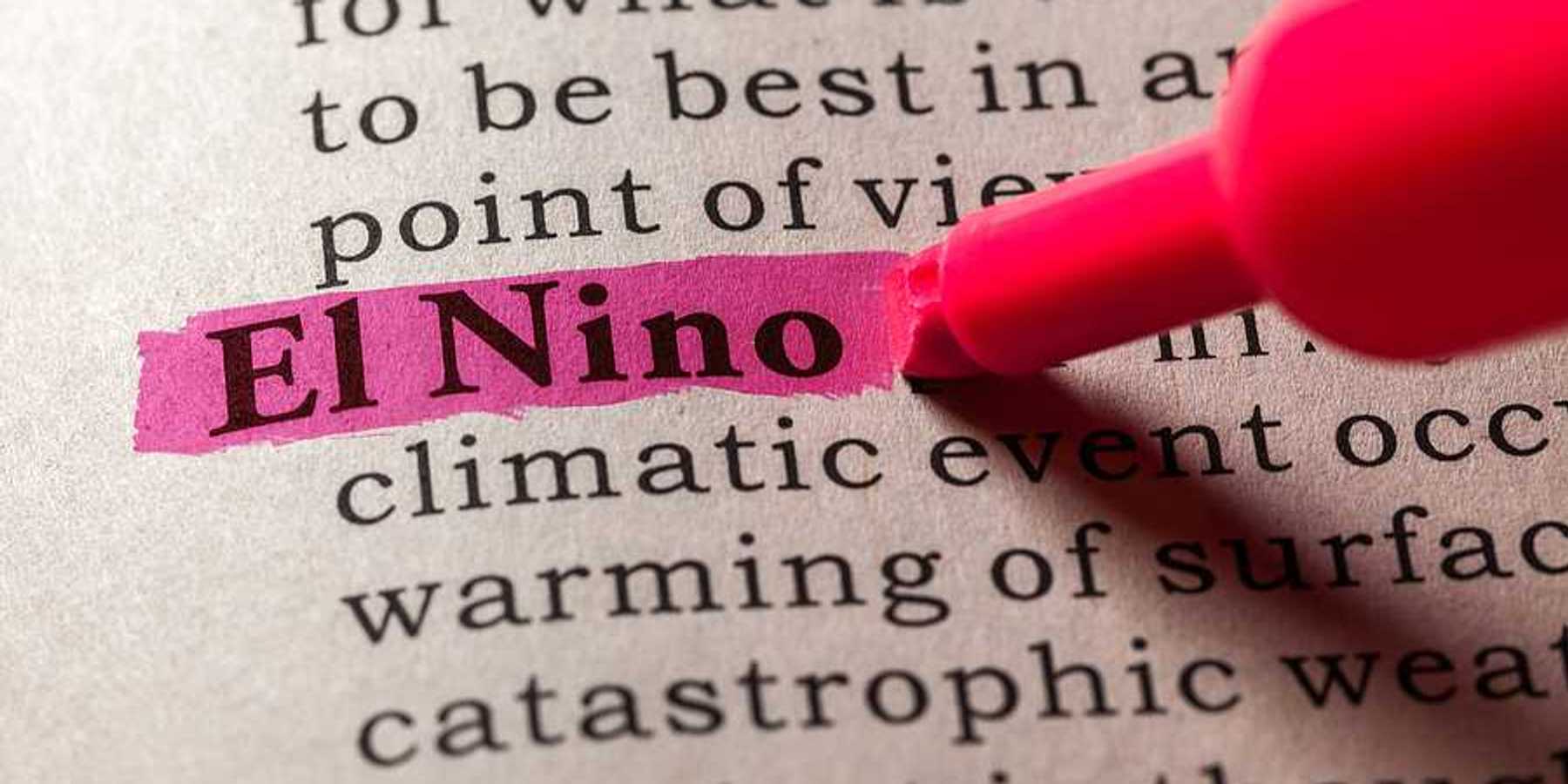 A pink highlighter highlighting the words "El Nino" in a book