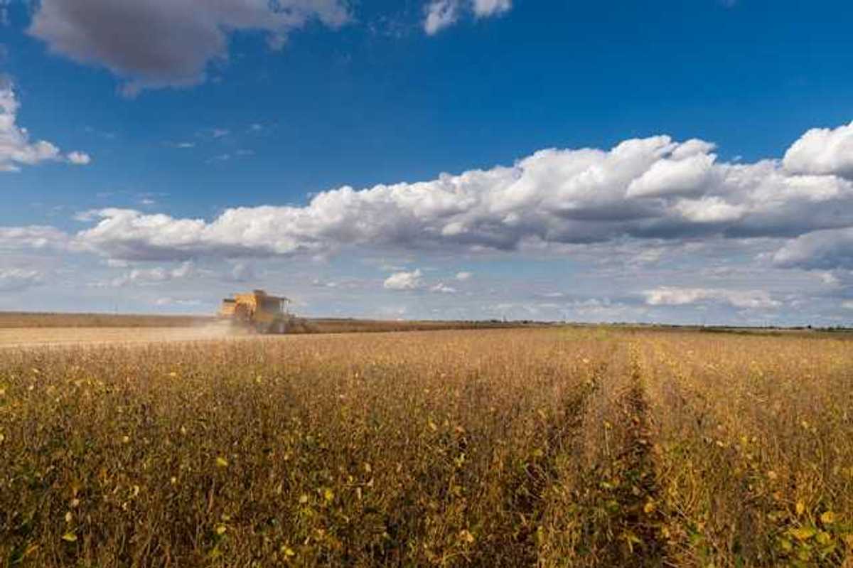 A prairie farm field with a tractor