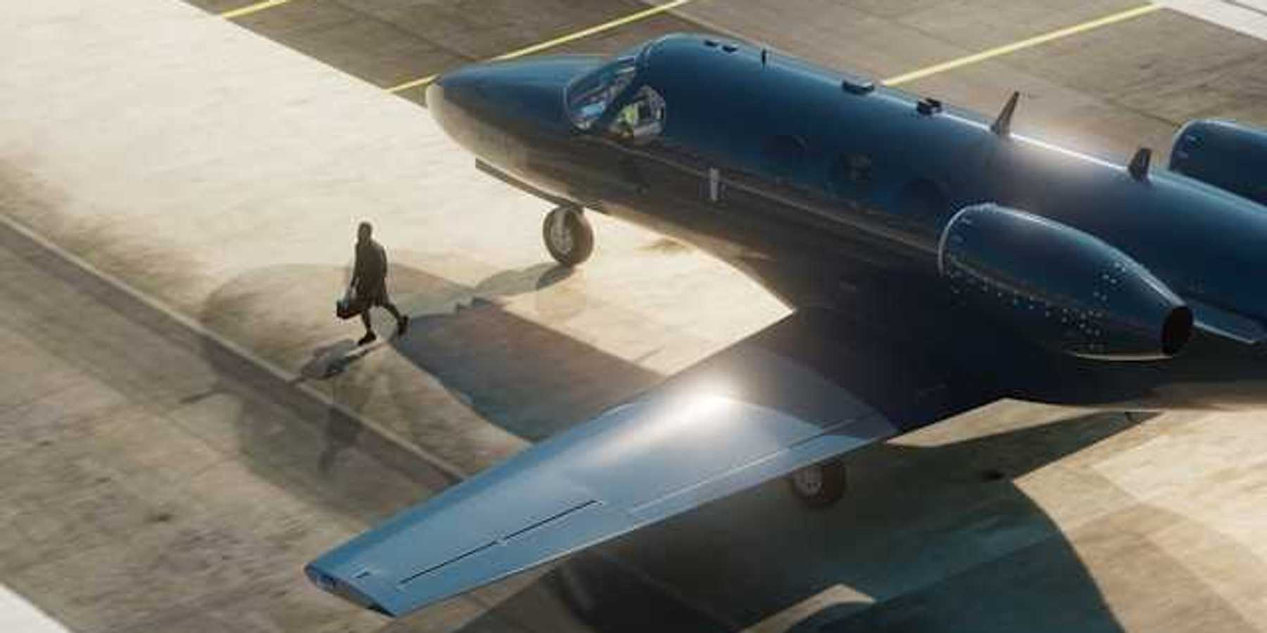 A private plane painted black sitting on the tarmac