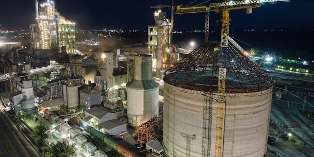 A refinery lit up at night.