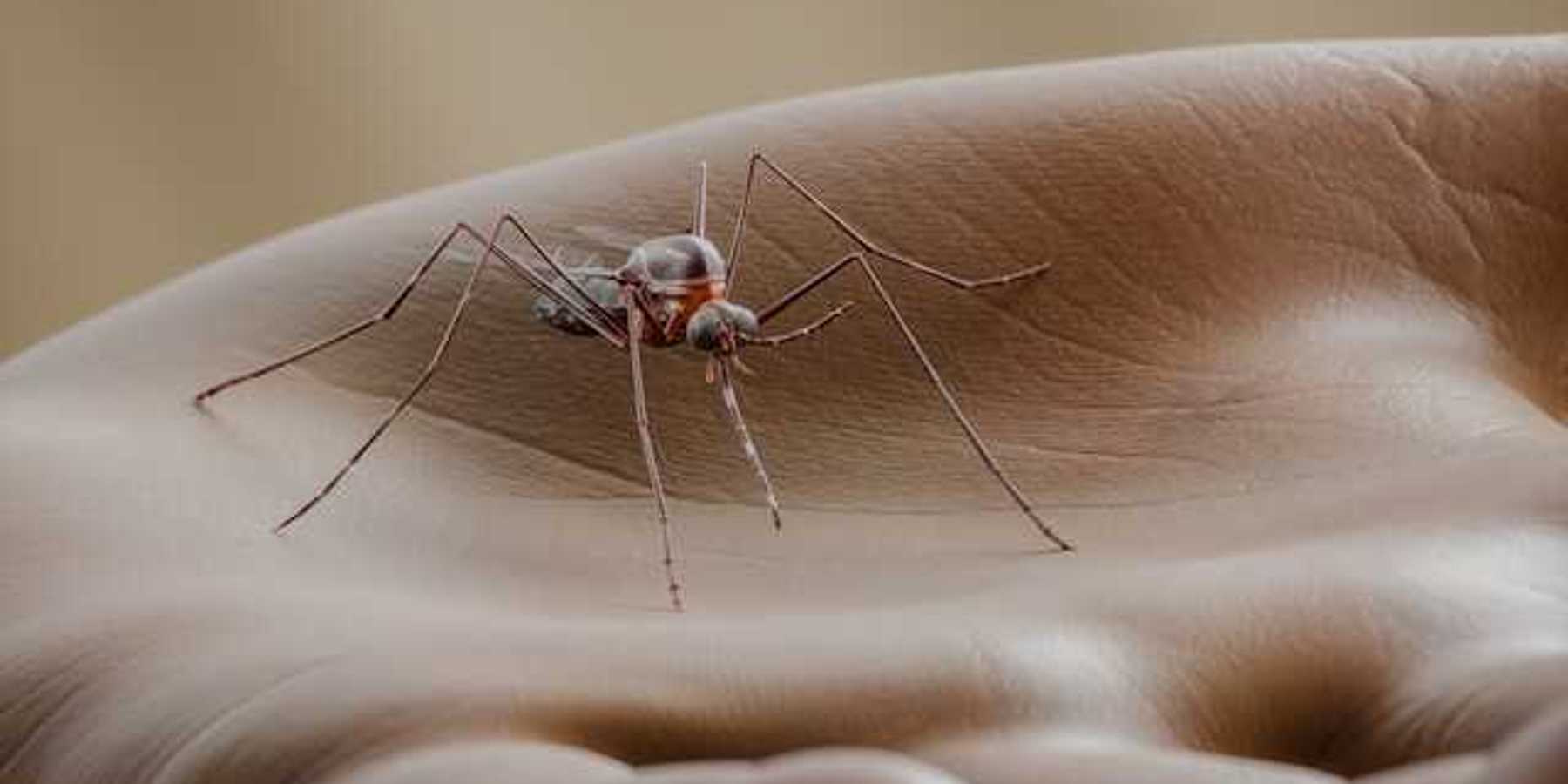 A rendering of a large mosquito in the palm of a human hand