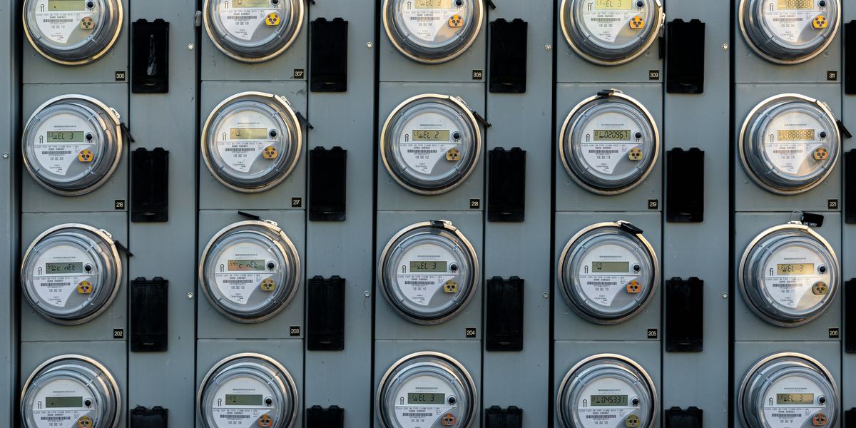 A row of electric utility meters.