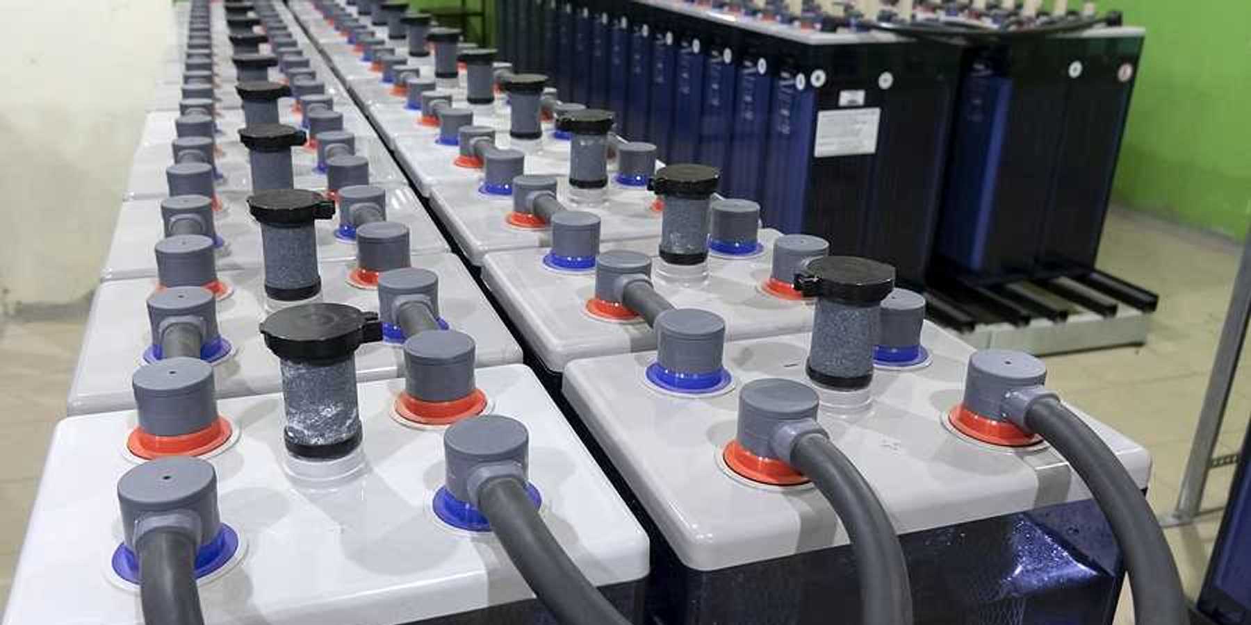 A row of industrial batteries