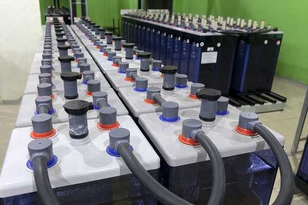 A row of industrial batteries