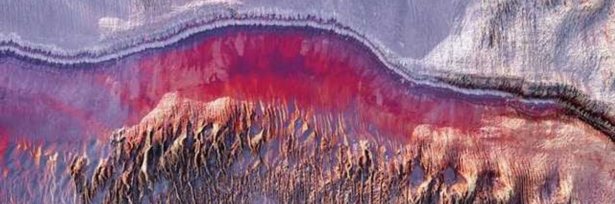 A satellite image of a snowy landscape