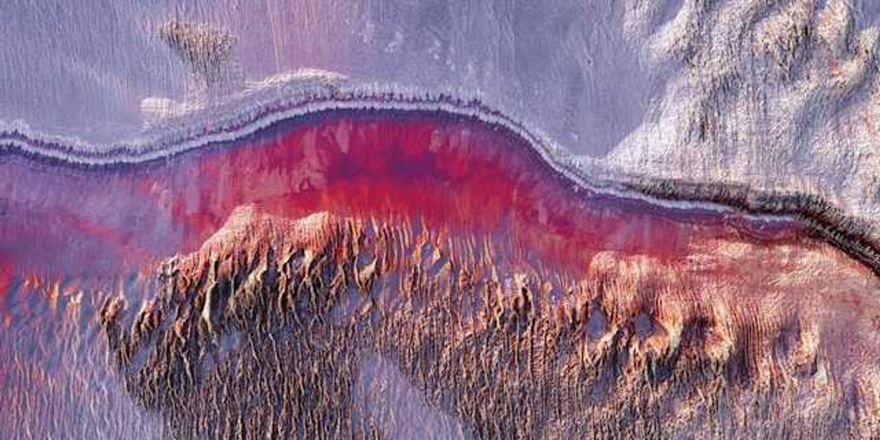 A satellite image of a snowy landscape