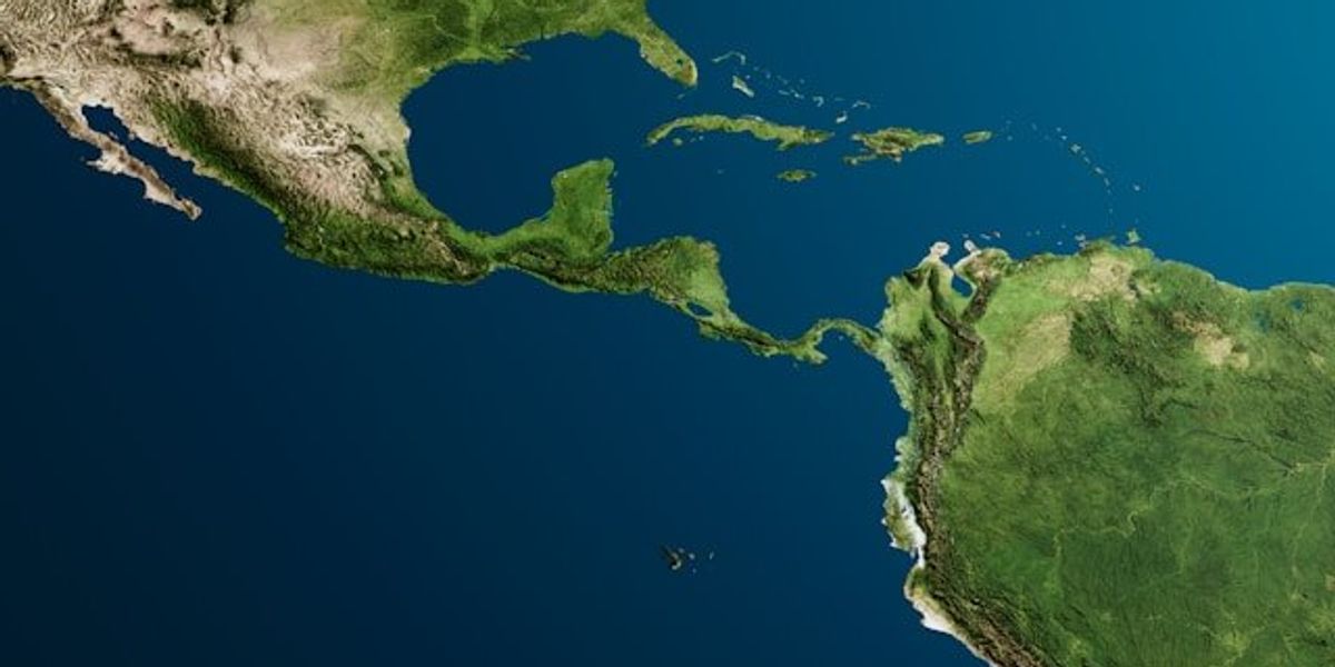 A satellite view of the gulf of mexico and the gulf of panama