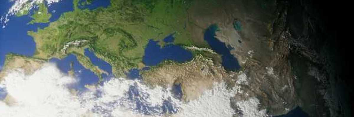 A satellite view of the Mediterranean and Northern Africa including the Caspian Sea to the east of the Black Sea