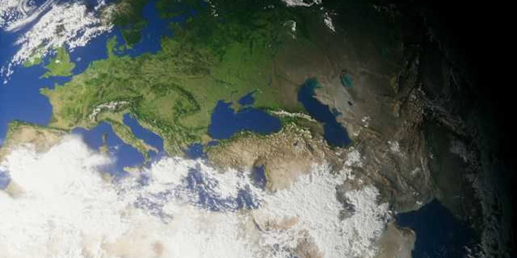 A satellite view of the Mediterranean and Northern Africa including the Caspian Sea to the east of the Black Sea