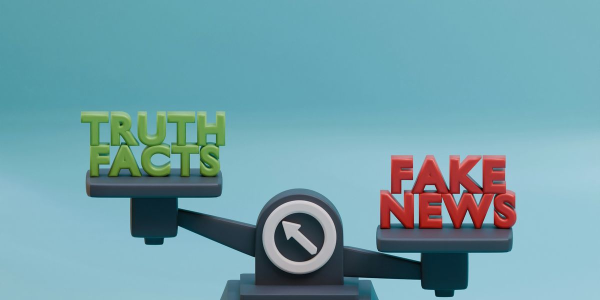 a scale with the words Truth/Facts and fake news on it